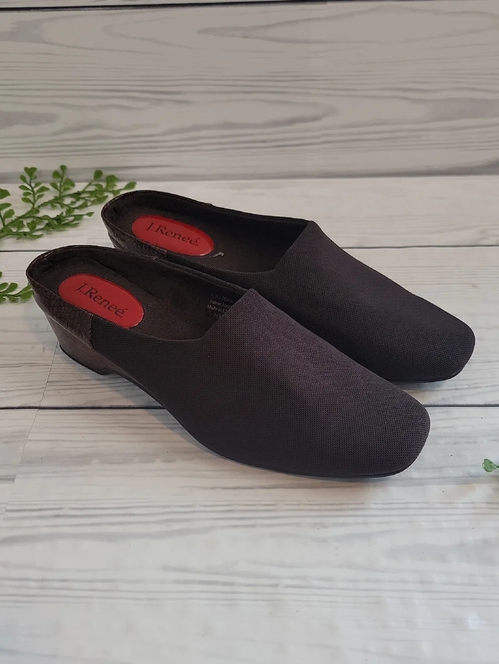J. Renee Caliber Black Slip-On Mules Fabric Uppers Womens Size 7.5